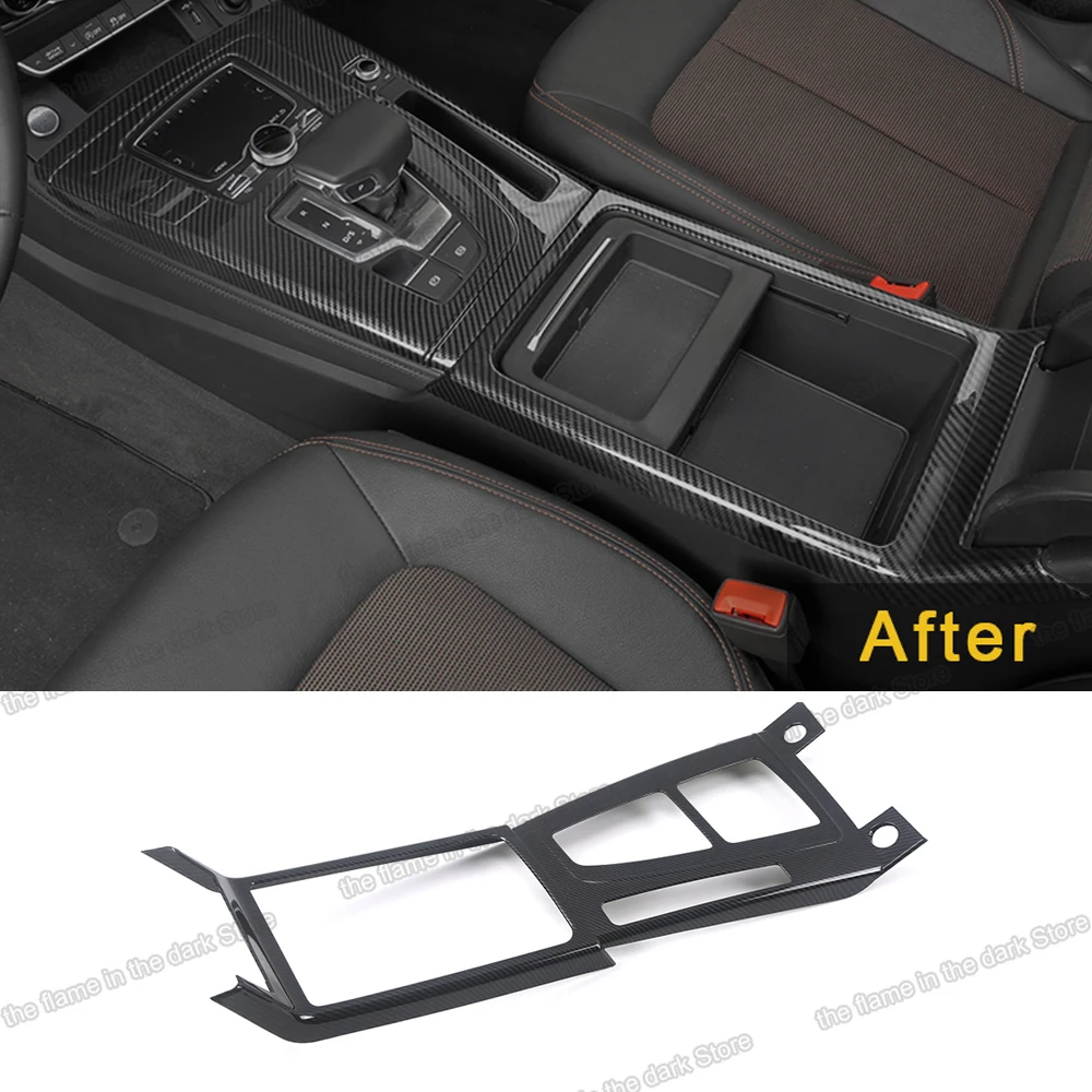 

Carbon Fiber Car central console gear panel trims chrome for Audi Q5 2018 2019 2020 2021 Accessories Auto Stying decoration