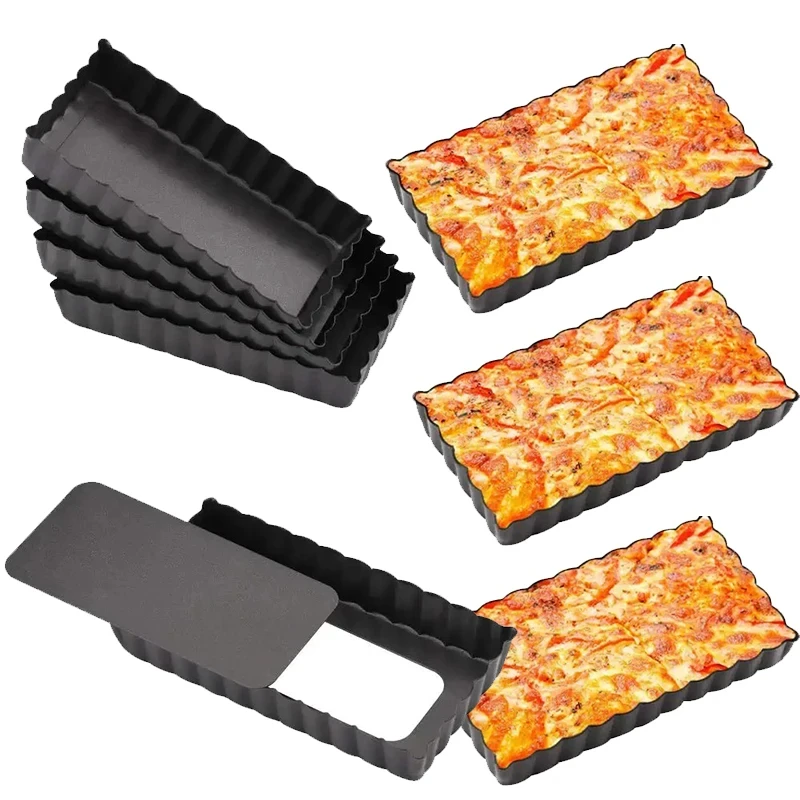 Description Picture 4 of item1/4/6Pcs Fluted Pie Tart Pan Square Flan Pan Mold Pizza Cake Mold Removable Bottom Quiche Tool Non-Stick Cake Mold Baking Tray