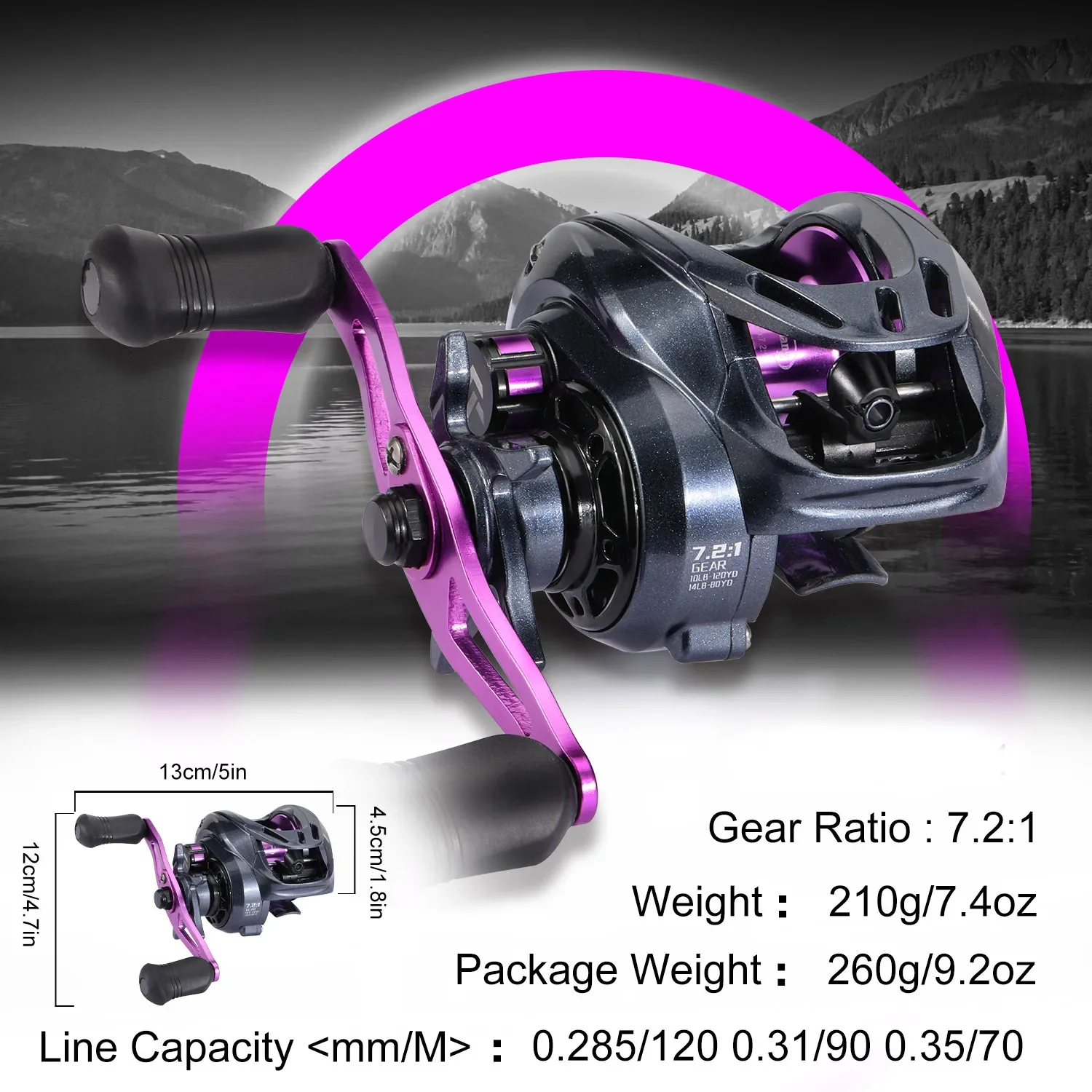 Sougayilang Purple Baitcasting Fishing Reel 7.2:1 High Speed Gear Ratio  Super-smooth Fishing Reel Max Drag 10kg Fishing Reels