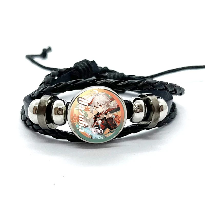 Game Genshin Impact Bracelet Cartoon Anime Zhongli Hutao Tartaglia Cosplay Jewelry Multilayer Snap Button Leather Bangles 6