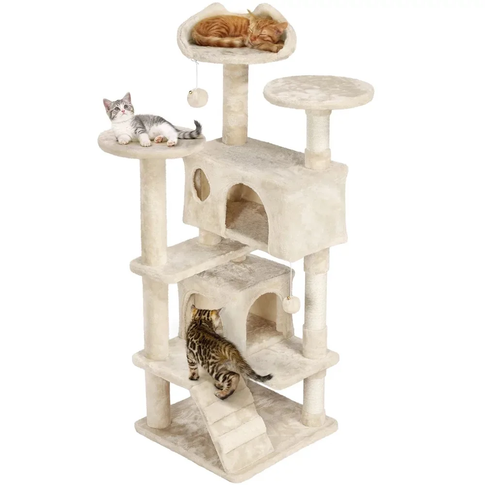 

54.5 "High, Cat Tree Tower, Apartment, with scratch posts, durable multi-storey design and 3 top perches, beige