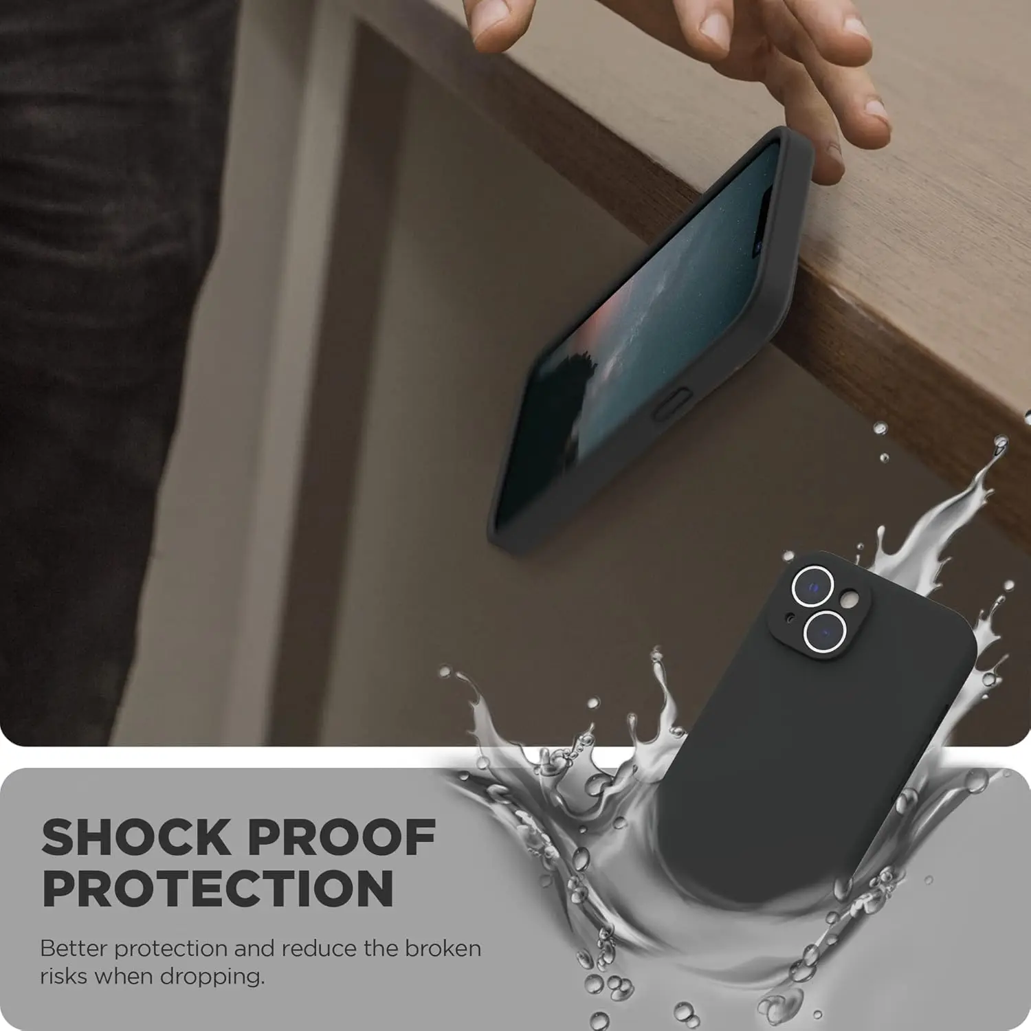 Premium Square Liquid Silicone Shockproof Phone Case - Black Soft Back Cover