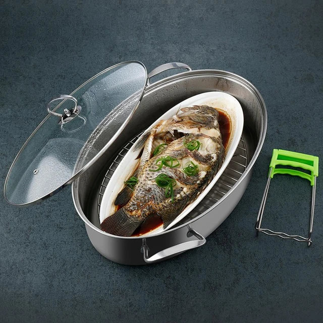 Stainless Steel Fish Steamer - Multi-Use Oval Roasting Cookware & Hotpot  with Rack, Ceramic Pan, Chuck - Pasta Pot/Stockpot - AliExpress