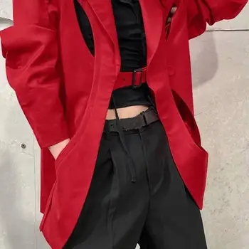 INCERUN 남성 블레이저 단색 라펠 긴팔 스트리트웨어, 원 버튼 패션 캐주얼 정장, 2023 할로우 아웃 불규칙 코트