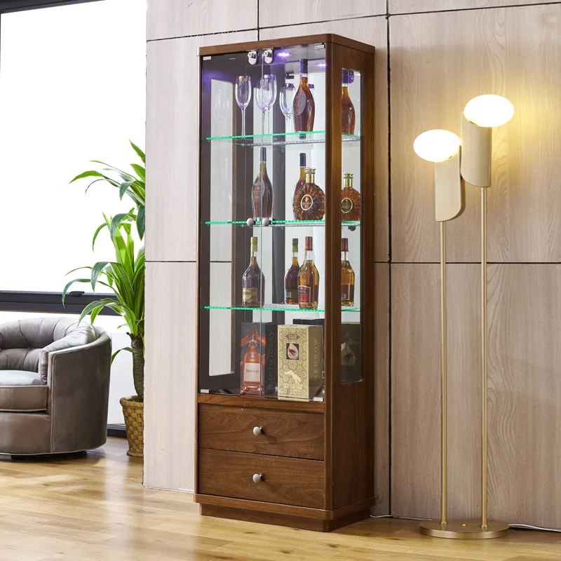 

Simple modern living room, small wine cabinet beside the wall TV, lockable display cabinet, double door glass decorative cabinet