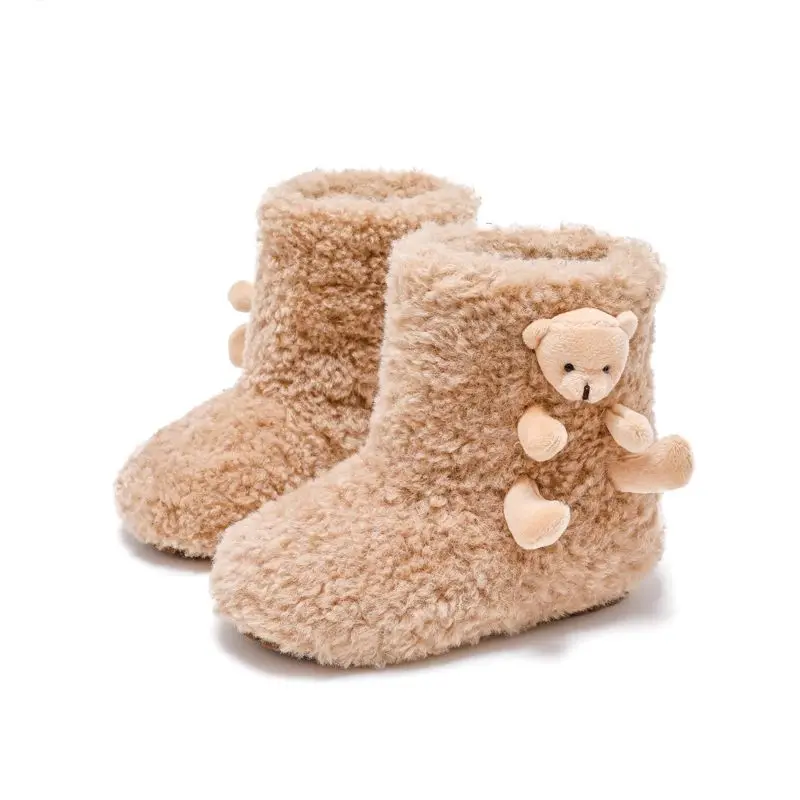 New Children Fashion Warm Boots Winter Cute Bear Toddlers Cotton Boots for Girls Sweet Furry Hairy Kids Fluffy Ankle Snow Boots