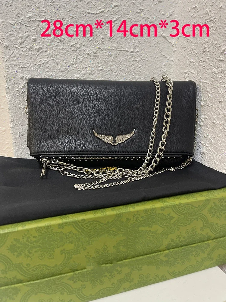 

ZADIG Fashion Leather Shoulder Bags For Women Crossbody Bag Wing DecorationTwo Chains Straps Flap Zipper Sacàbandoulière femme