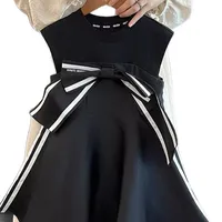 KIDCRKJ Robe d'été vintage froncée pour bébé fille, robe rayée sans manches pour bébé fille de 1 à 8 ans, robe à nœud pour enfant 3