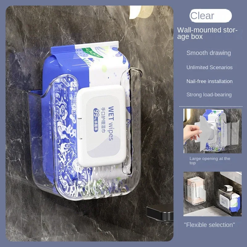 Tissue Holder 1pcs Household Wall-mounted Face Towel Wet Tissue Storage Box Bathroom