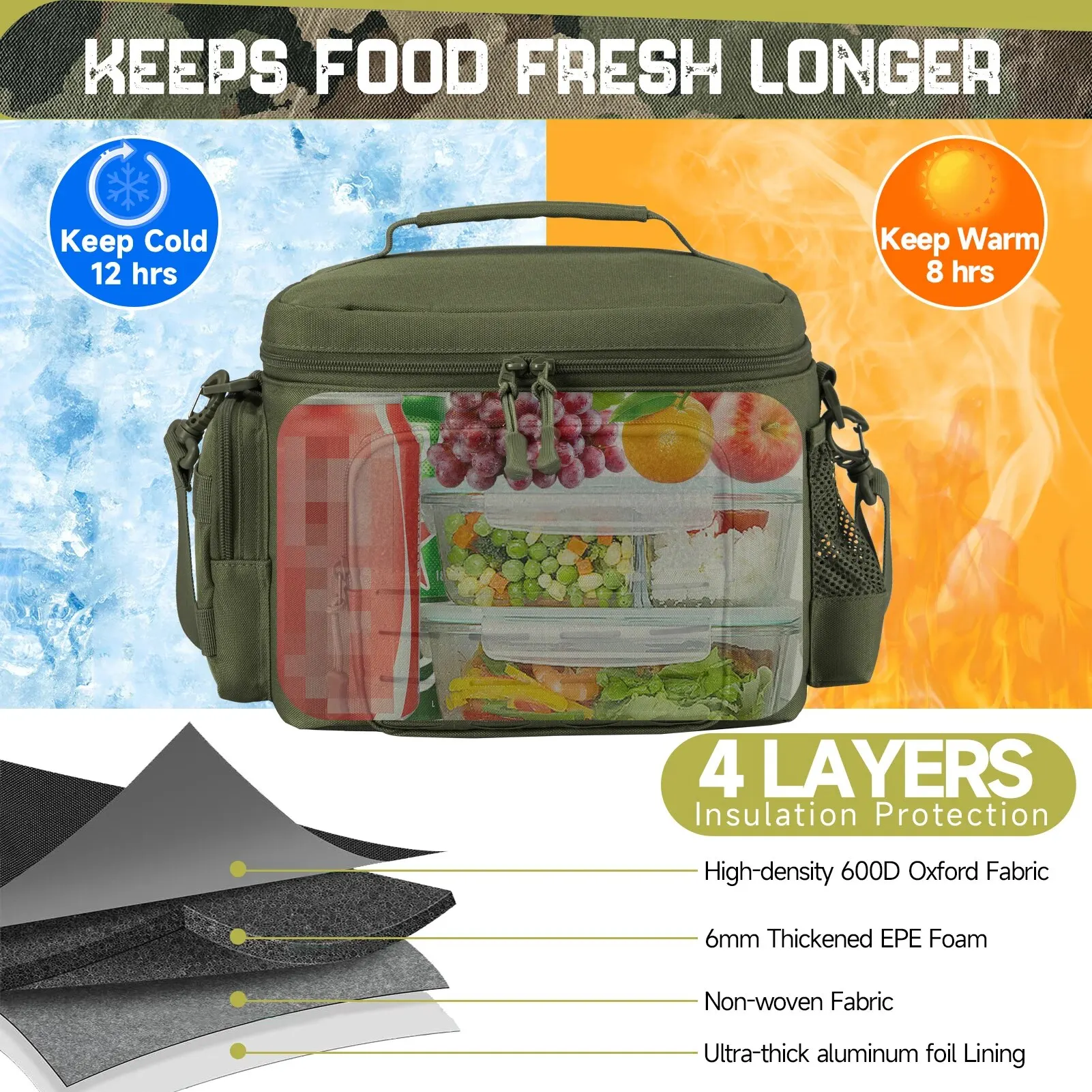 Lunch Box tattico per uomo Outdoor Heavy Duty Lunch Bag Work borsa termica resistente a tenuta stagna borsa termica durevole pasto campeggio Picnic