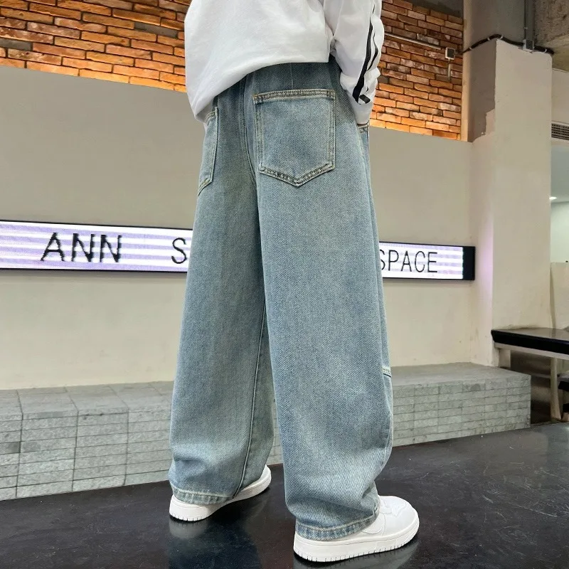 Boys Scimitar Jeans Spring and Autumn New Children's Wide Leg Pants Medium Older Boys Pants - 3