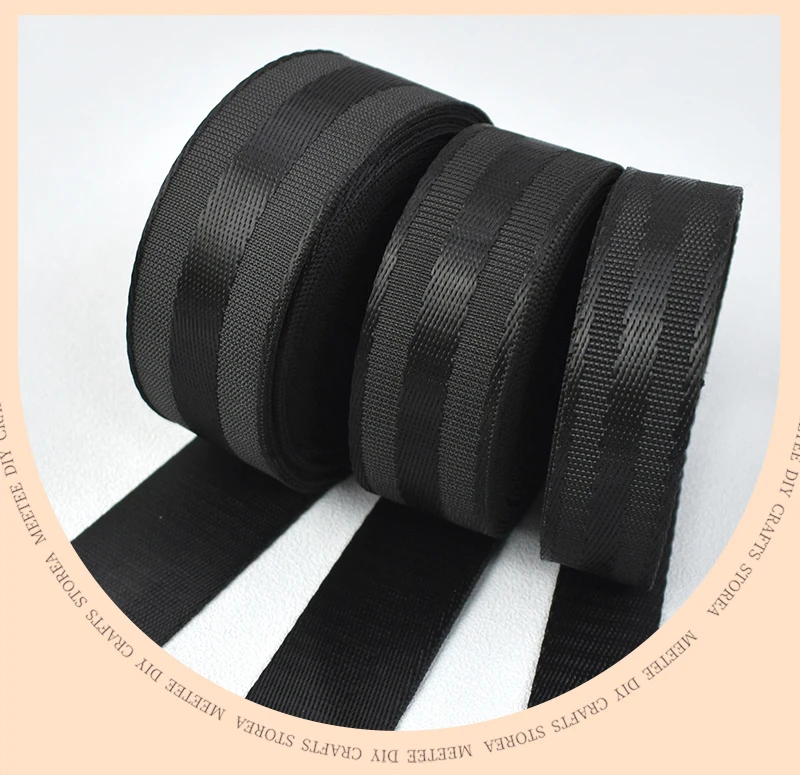 Description Picture 3 of item1-5M 25/32/38mm Nylon Webbing 1.2mm Thick Black Car Seat Belt Backpack Strap Sling Band Sewing Braid Binding Trim Hand Accessory