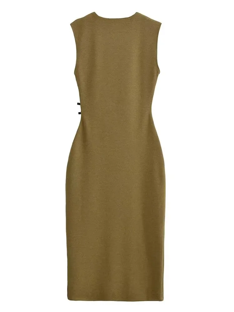 فستان نسائي أنيق أخضر نحيف ميدي موضة ربيع وصيف 202...