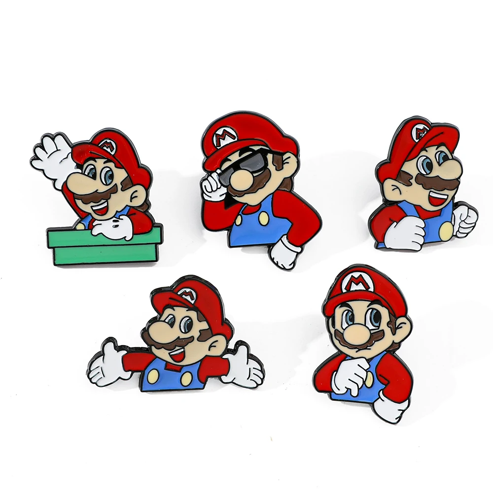 Creative game SuperMario Metal Brooch Funny Mario Enamel Lapel Backpack Clothing Pin 5 Pcs enamel pins enamel brooch metal brooch