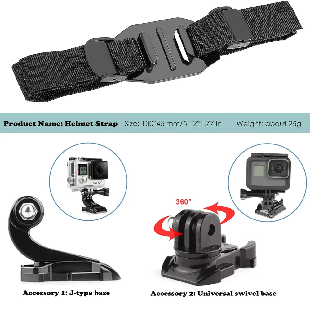 Vented Helmet Strap Mount Belt Holder For GoPro Hero 13 12 11 10 9 8 7 5 Insta360 SJCAM AKASO DJI Osmo Action Camera Accessories