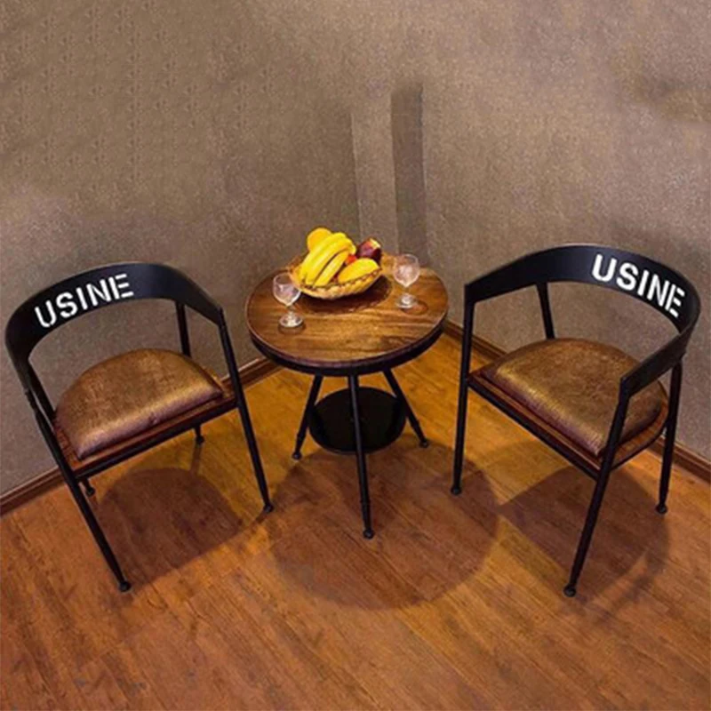 

Iron Dining Chair Leisure Chair Negotiation Chair American Solid Wood Milk Tea Shop Cafe Table and Chair Combination
