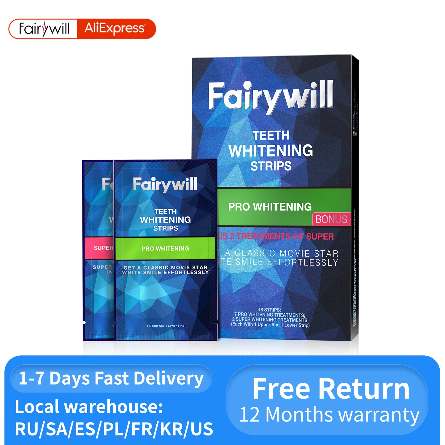Fairywill Gel Teeth Whitening Strips White Tooth Dental kit Oral