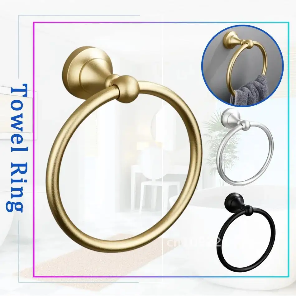 Towel Ring for Bathroom Kitchen Lavatory Wall Mounted Space Aluminum Black Ring Sliver Towel Round Gold Bath Holder Matte Shelf