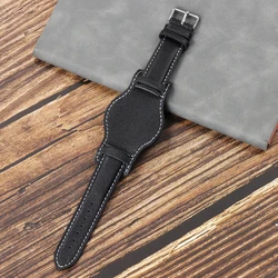 Genuine Leather Rivet Watch Band for Men - 20mm/22mm Strap (Black)