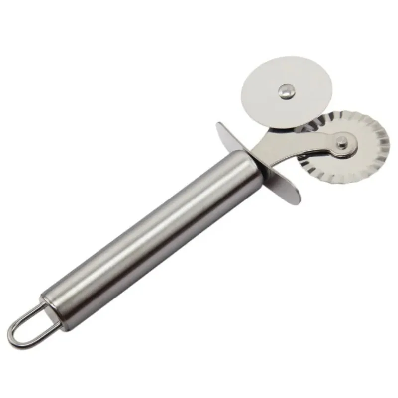 Stainless Steel Double Roller Pizza Knife Cutter Pastry Pasta Dough Crimper Round Hob Lace Wheel Kitchen tools