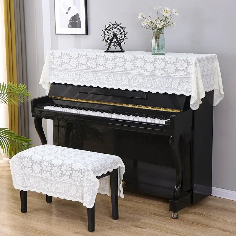 Description Picture 5 of itemWhite Fabric Lace Piano Cover Modern Minimalist and Fresh Dust Cover American Home Aesthetic Electronic Piano Cover Cloth