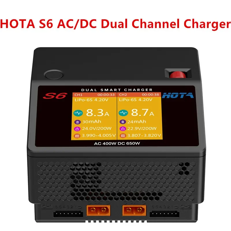 HOTA S6 AC400W DC650W 15A двухканальное умное зарядное устройство сверхмалого размера для Lipo LiHV LiFe LiIon NiZn NiCd NiMH батареи