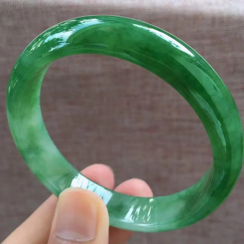 Top Quality Burma Laokeng Jade Bracelet Ice King Emerald Round Bar Full Green Bangles Traditional Chinese Fine Jewelry