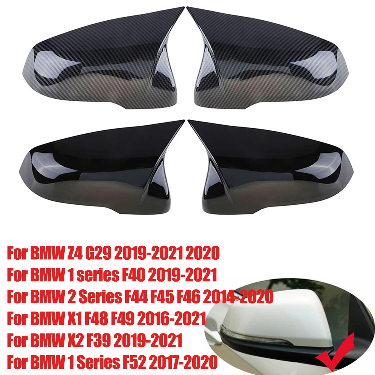 Paar Schwarz Außenspiegel Spiegelkappen Für BMW X1 F48 F49 X2 F39 F40 F44 Z4 G39