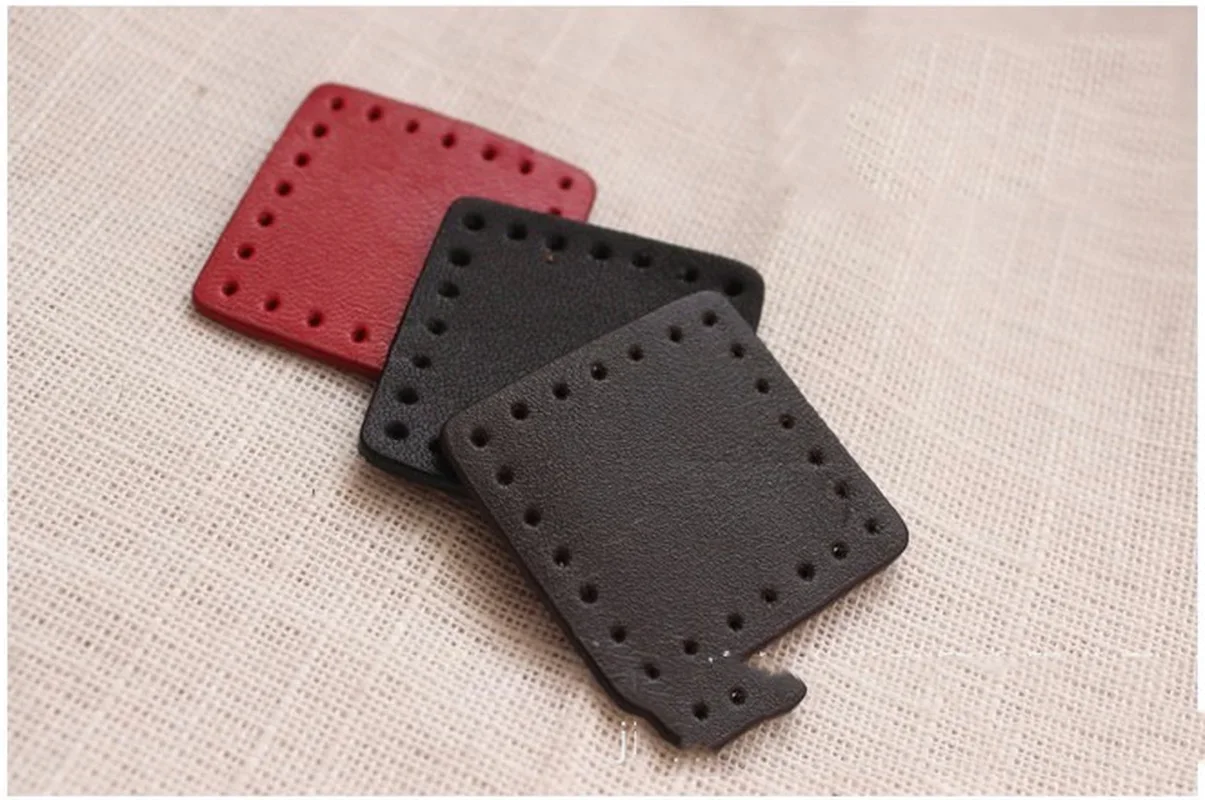 2PCS 2.8*2.8cm Genuine Leather Square Zipper Tail Hand Accessory DIY Luggage Leather Parts Zipper Decorative Tail Piece