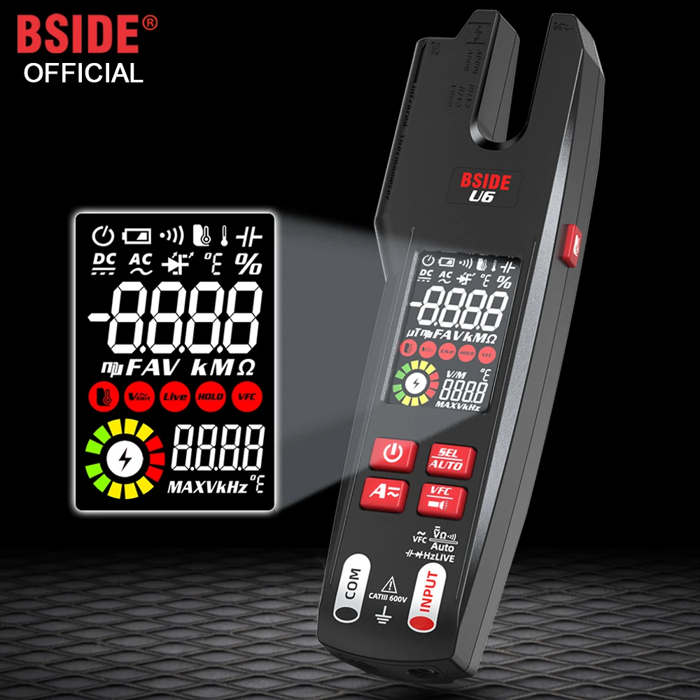 Bside U6 Pinza Amperometrica Digitale Forcella Professionale 600A Pinza Amperometrica T-Rms Dc Ac Corrente Openjaw Tester Elettrico Multimetro Automat