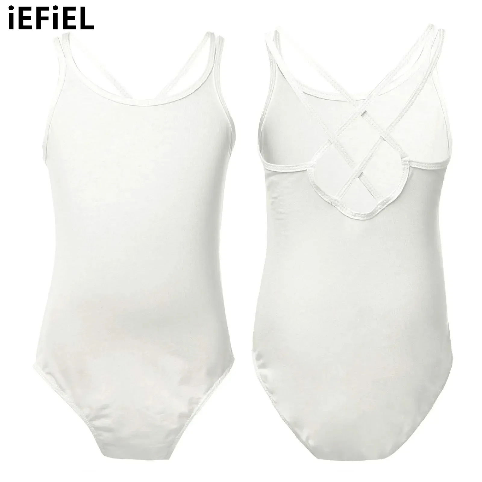 Kids Girls Ballet Dance Leotard Spaghetti Strap Crisscross Back Solid Colour Dance Jumpsuit for Dance Yoga Sports
