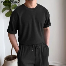

Stylish Men's Casual Streetwear Style Sets Short Sleeve T-shirts Shorts Male Solid Fashionable Suit 2 Pieces S-5XL INCERUN 2022