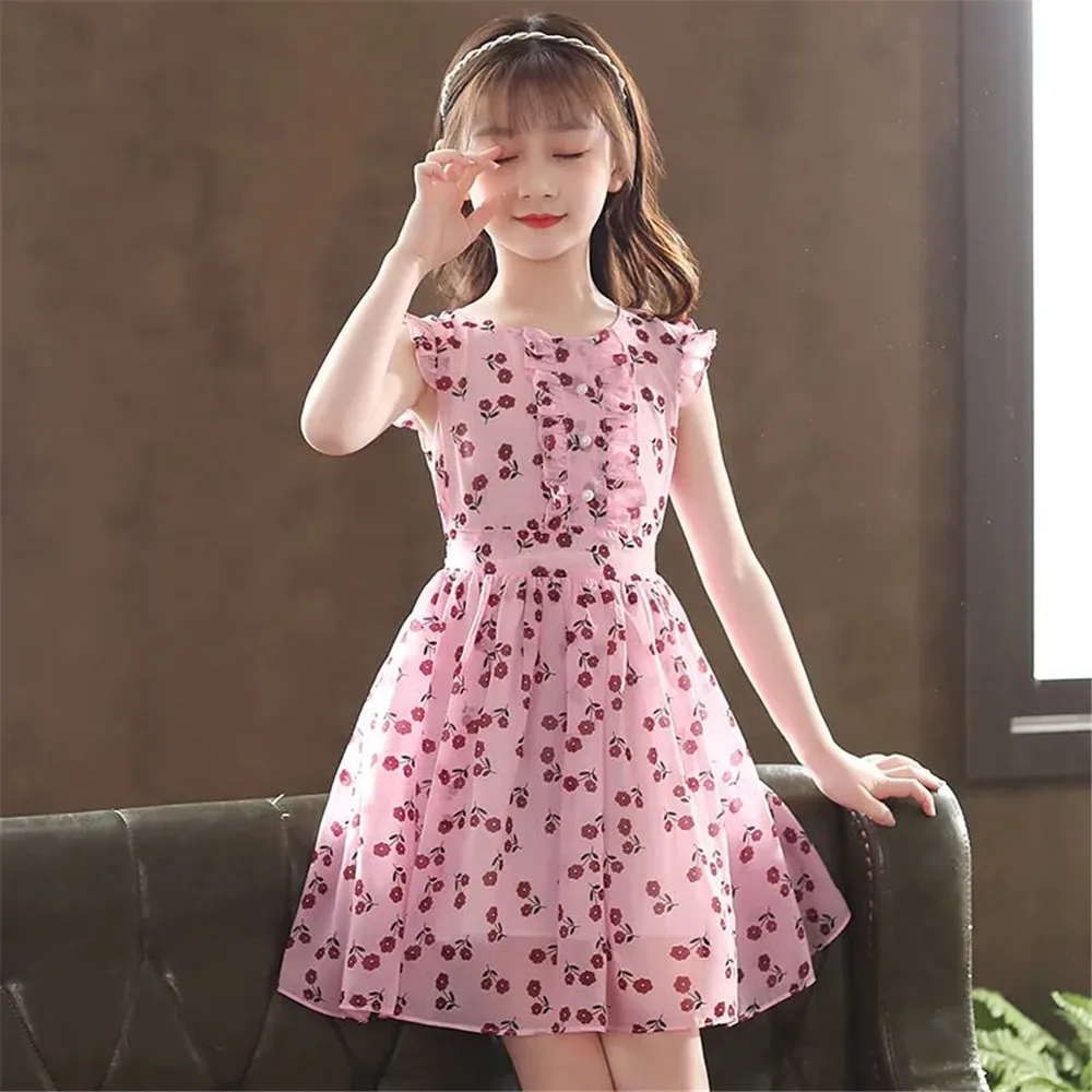 Girls Floral Dresses Summer 2022 Korean Version Childon O Neck