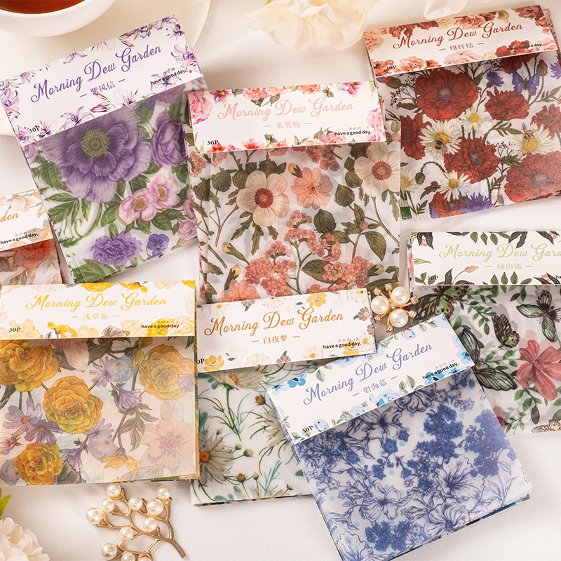

Yoofun 30pcs/pack Aesthetic Vintage Flowers Scrapbooking Decor Material Papers Journal Card Craft Making Accessories