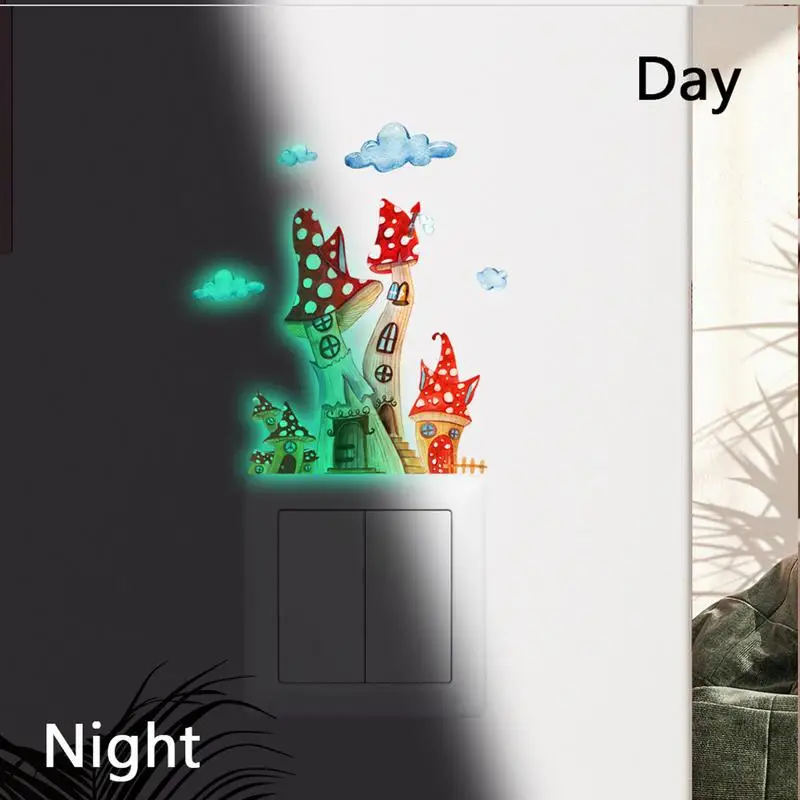 Glow In Dark Wall Stickers Mushroom House Fairy Beauty Stickers Glowing Fairy Mushroom Castle Decals Cartoon Kawaii For Girls