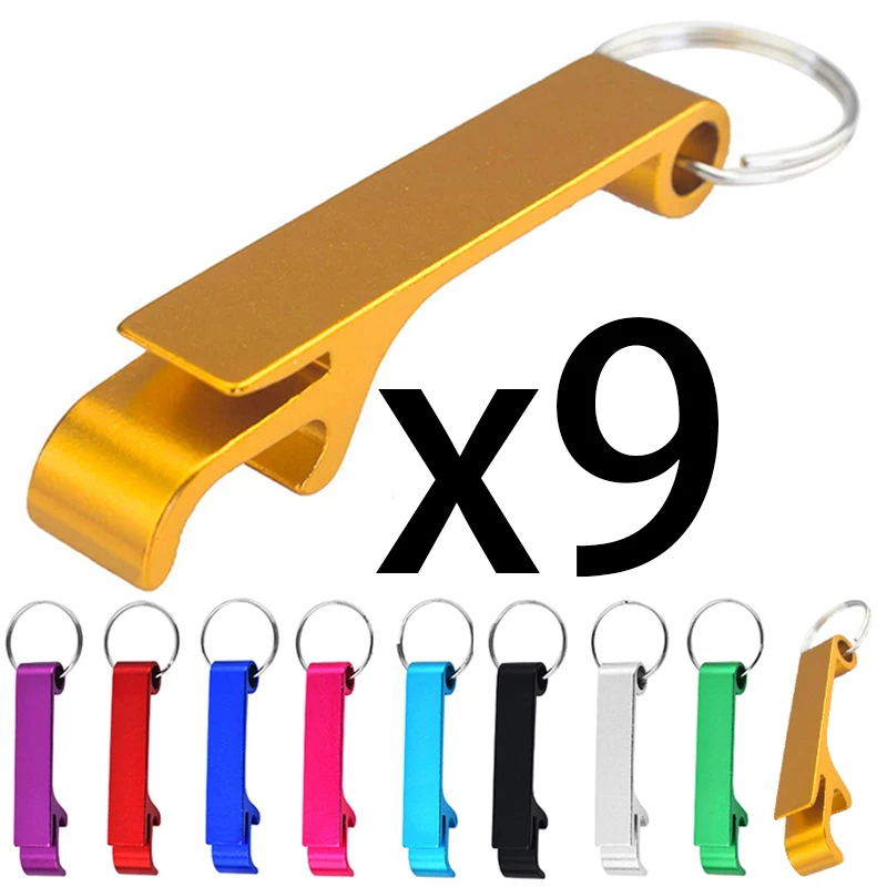 

9Pcs Metal Keychain Bottle Opener, Aluminum Bartender Beverage Beer Bottle Opener Key Ring Chain Pocket