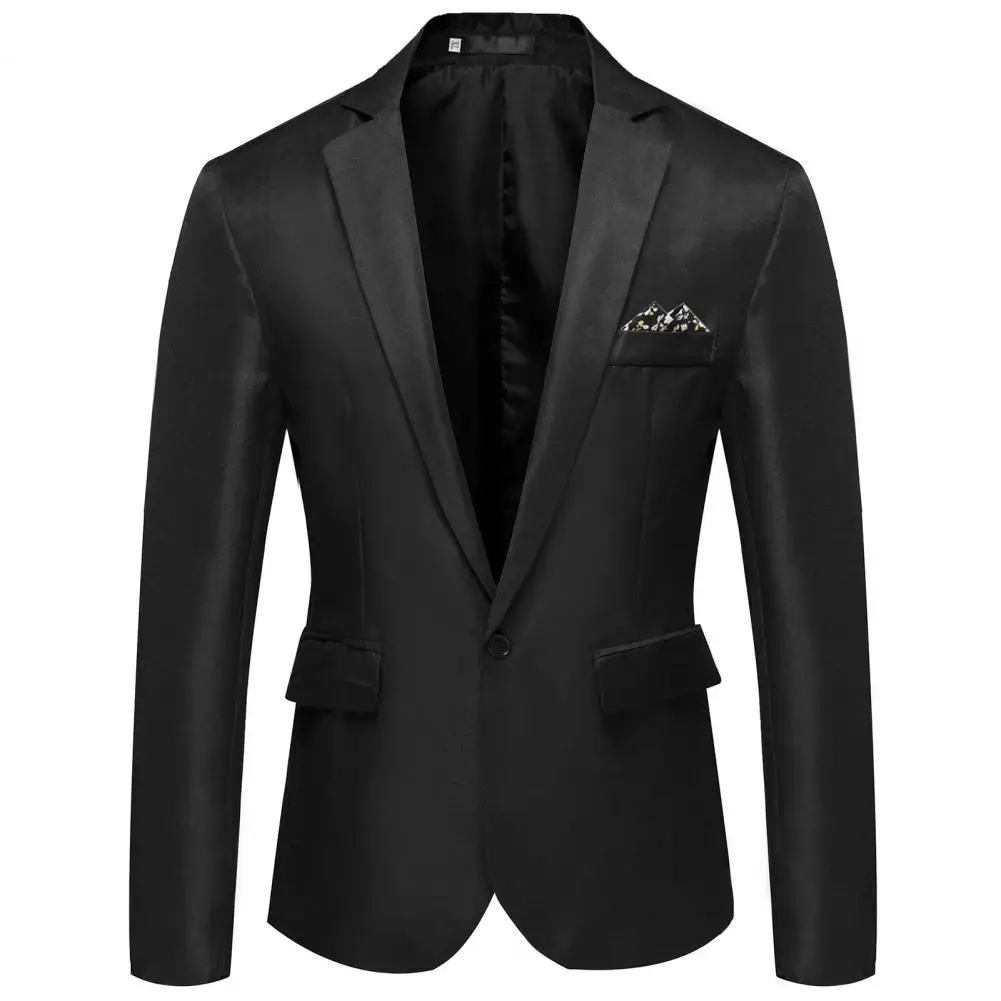 Classic Men Blazer Handsome Long Sleeve Slim Suit Business Blazer Decorative Pocket Suit Jacket Men Workwear Formal Suit Top