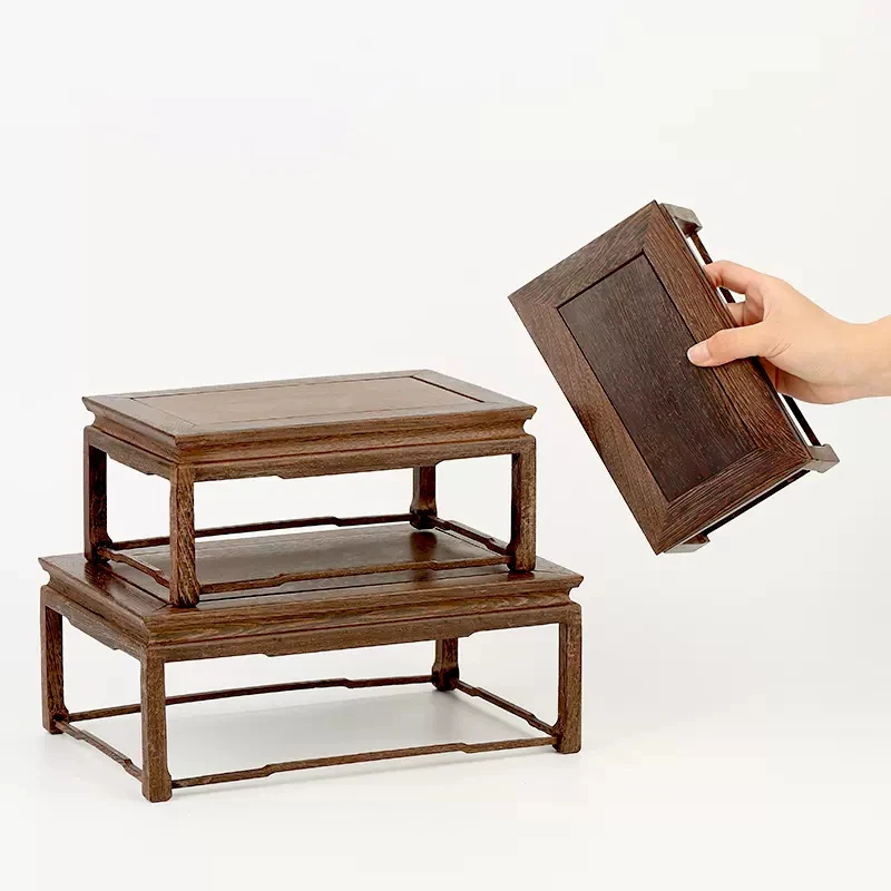 Mahogany Carving Buddha Ornaments, Natural Stone, Bonsai Chicken wings, Rectangular, Solid Wood Bracket