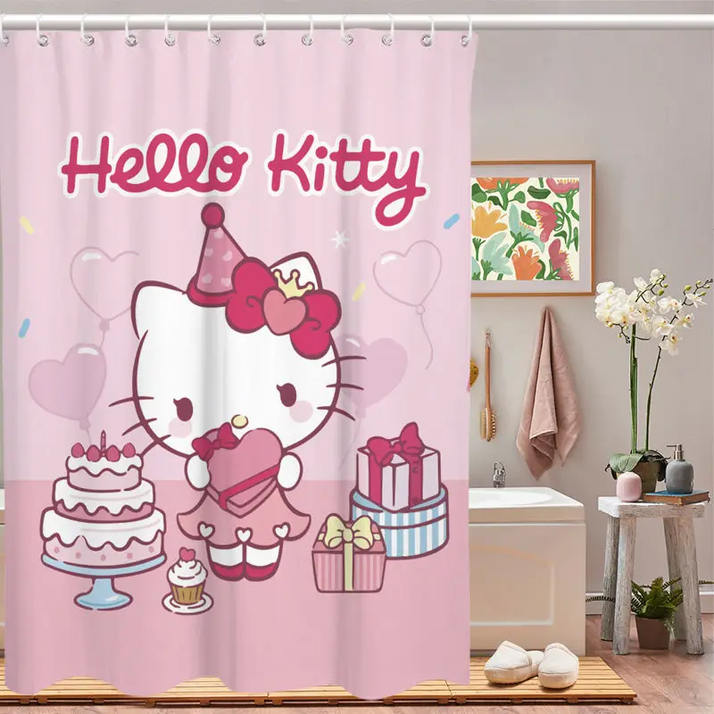 Sanrio Shower Curtain Kawaii Sanrio Hellokitty Cinnamoroll Mymelody Kuromi Cartoon Shower Curtain Waterproof Polyester Bathroom Curtain With Hook Gift
