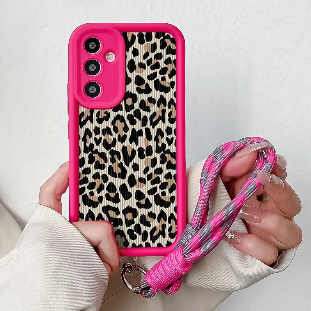 Leopard Print Wrist Chain Lanyard Soft TPU Phone Case