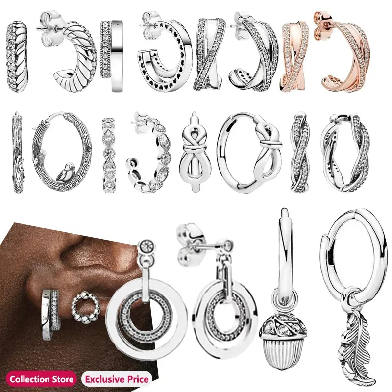 

Authentic S925 Silver Sparkling Galaxy Mibo Feather Wheel of Fate Women's Logo Earrings DIY Fashionable Charm Jewelry