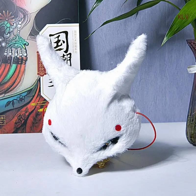 

Halloween Foxes Mask Costume Plush Half Face Mask Japanese Kabukis Kitsune Mask for Christmas Masquerade Costume Props