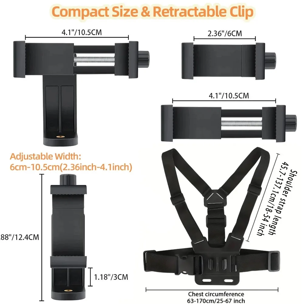 Hands-Free Rotating Phone Mount Chest Strap for Action Cameras & Smartphones