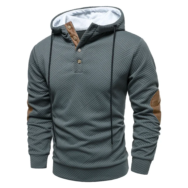 Mens Fashion Pullover Hoodies Long Sleeve Drawstring Button Sweatshirt Streetwear Texture Athletic Hiking Outdoor Hooded Coats