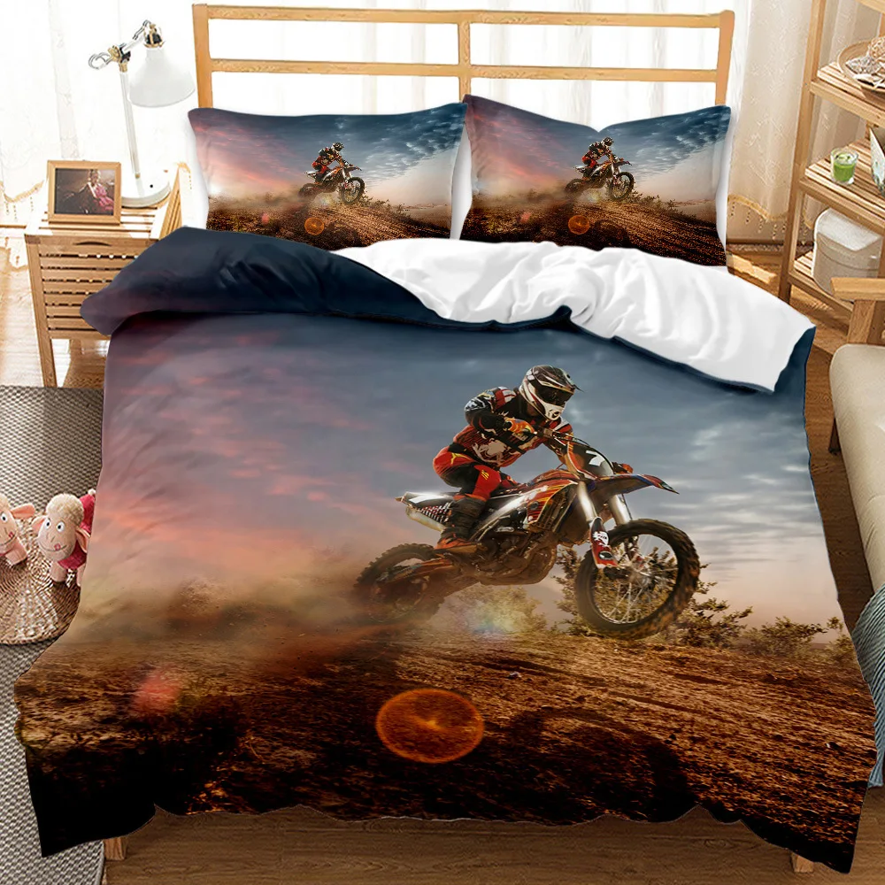 Motorbike Comforter Cover Set Queen Size,Boys Motocross Rider Duvet Cover,Teens Racing Motorcycle Dirt Bike Bedding Set Child 