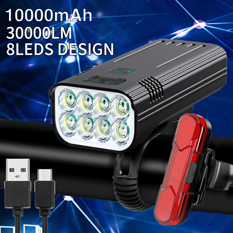 30000LumensBikeLight10000mAhUSBRechargeableBatteryLEDBicycle