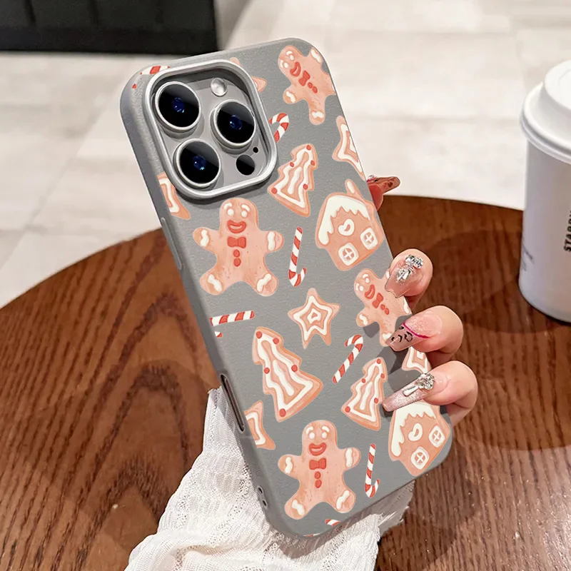 Elegant Leather Texture Christmas Santa Elk Shockproof Case - Solid Color Cover