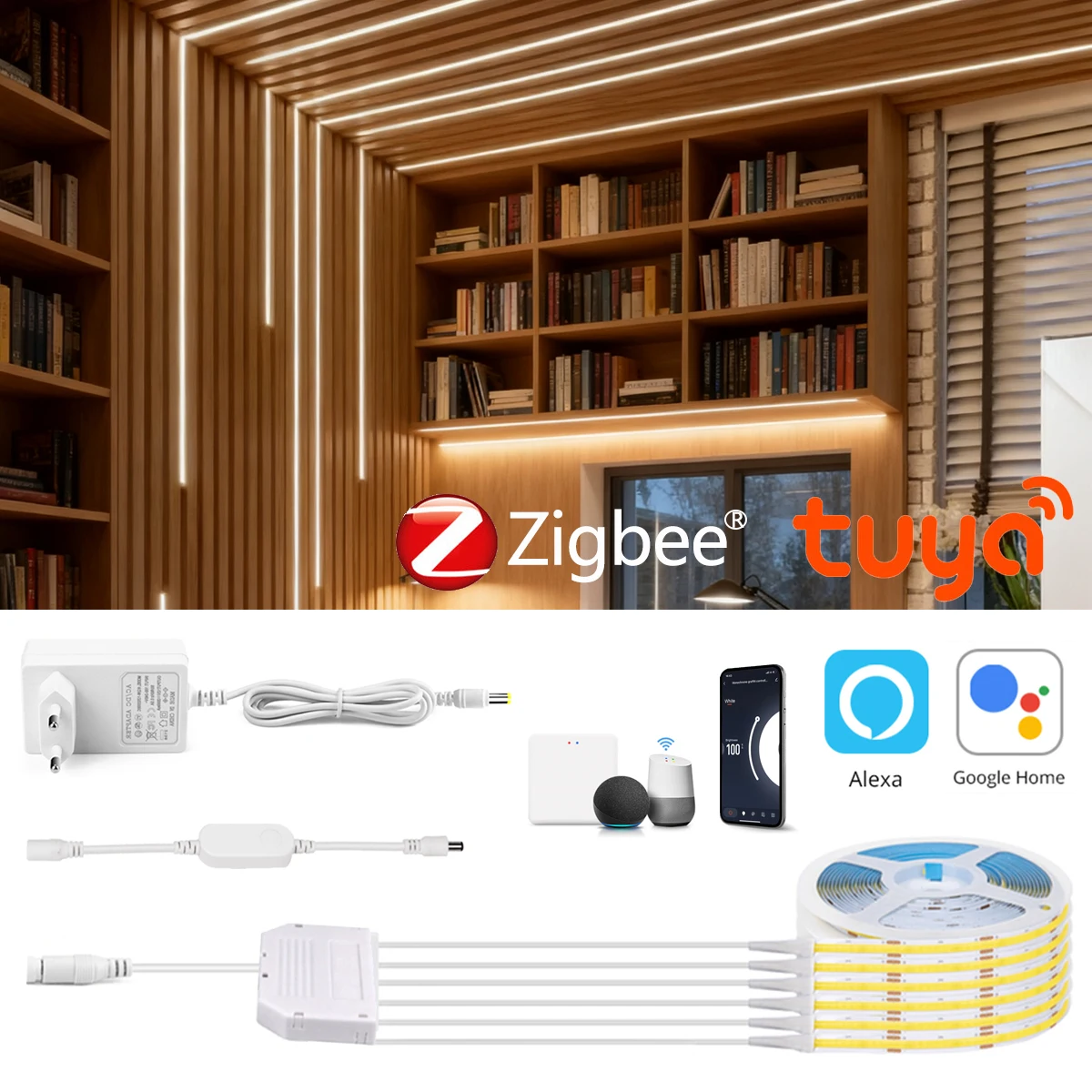 Tuya Zigbee-tira de luz LED COB para pared inteligente, Control por aplicación DC12V, Panel insonorizado, decoración para Alexa/Google, necesita puerta de enlace ZIgbee3.0