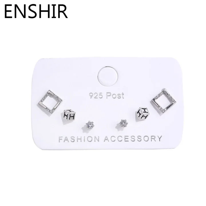ENSHIR Tiny Zircon Geometric Cube Square Stud Earrings Set For Women Exquisite 6 Pieces Earrings Jewelry Wholesaele