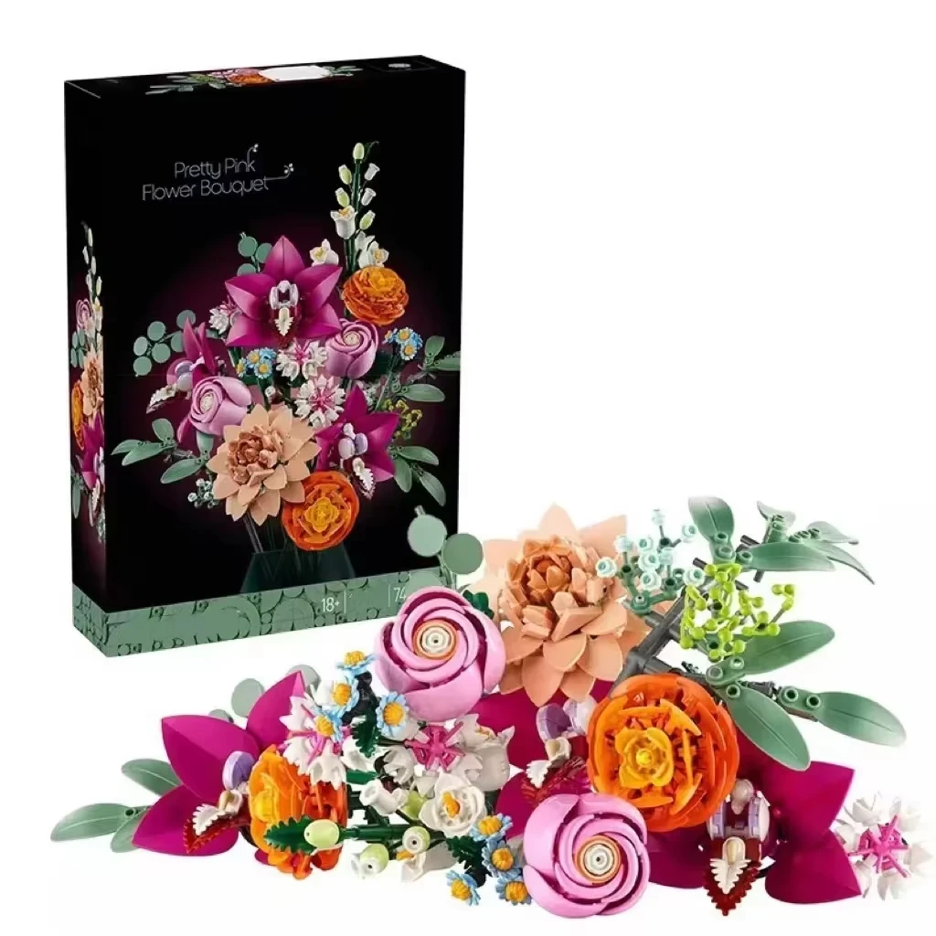 Beautiful zinfandel bouquet building 10342 blocks creative home desktop decoration building blocks toys girls birthday gift toys building block toys building toy set
